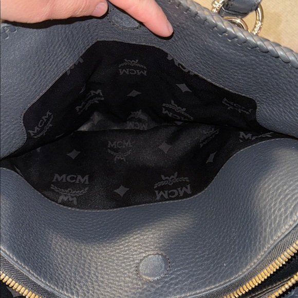 MCM Navy Leather Satchel with Silver Accents - Picture 12 of 14